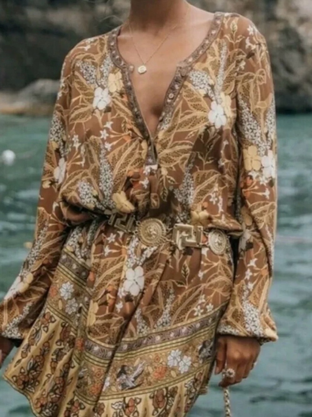 Spell & The Gypsy Bianca Tunic Dress Earth Floral Boho NWT